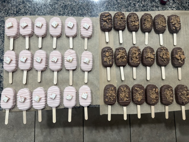 Pink Pop Tart and chocolate Cookie Dough cakecicles by Katalina
